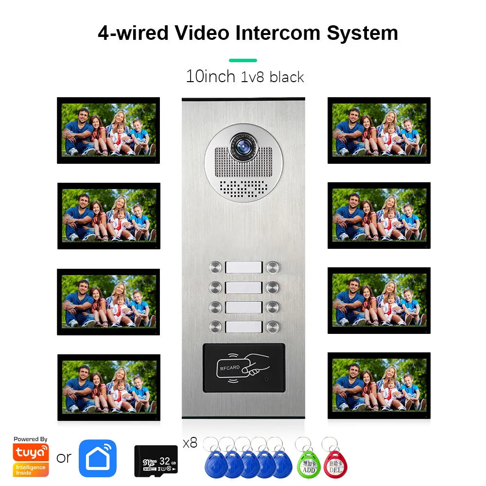 Anjielo Smart Tuya 10-inch 1080P video doorbell suitable for multi-family metal doorbell video intercom system
