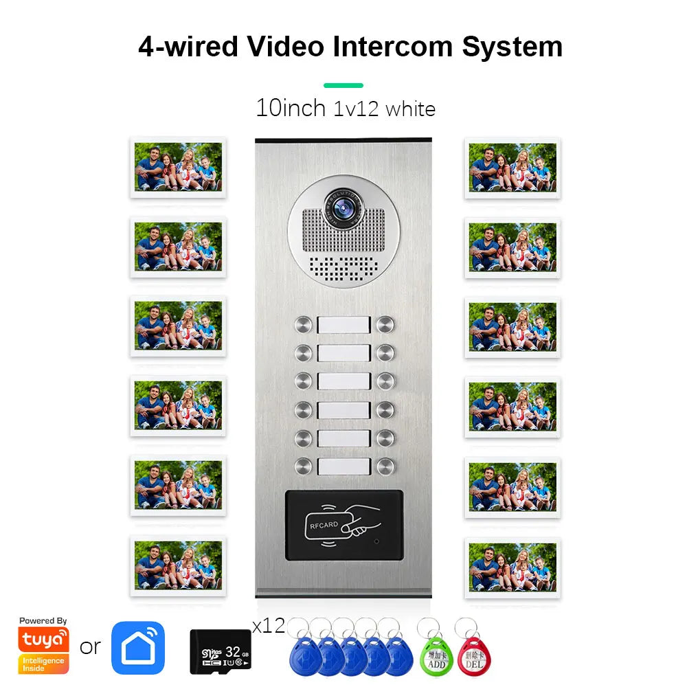 Anjielo Smart Tuya 10-inch 1080P video doorbell suitable for multi-family metal doorbell video intercom system