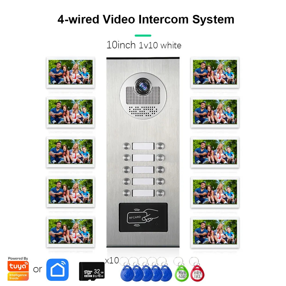 Anjielo Smart Tuya 10-inch 1080P video doorbell suitable for multi-family metal doorbell video intercom system