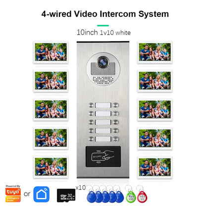 Anjielo Smart Tuya 10-inch 1080P video doorbell suitable for multi-family metal doorbell video intercom system