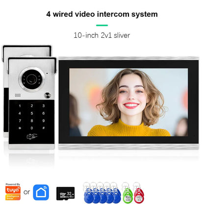 Anjielo Metal Doorbell Video Intercom System Touch Screen 4 in 1 Unlock Mobile Tuya Remote Security Home Protection