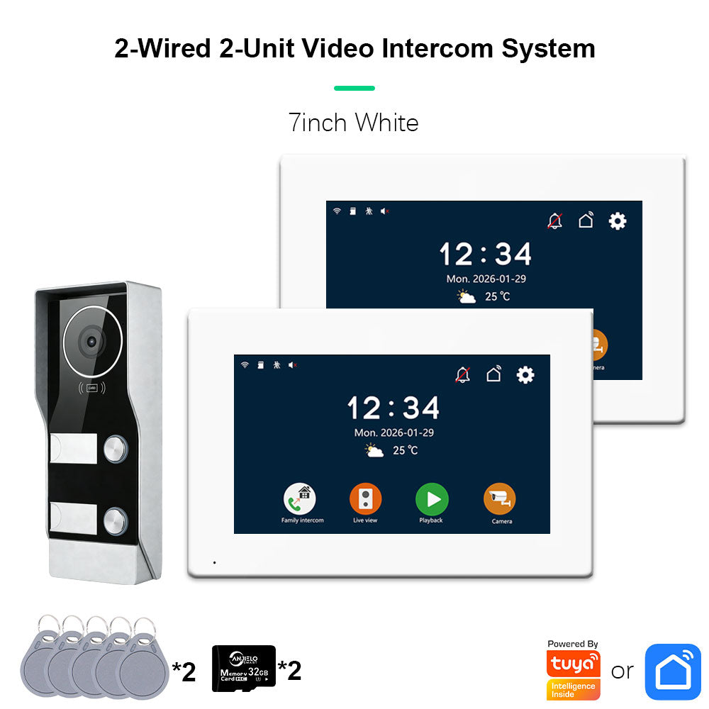 AnjieloSmart Tuya Smart 2-Wire Video Intercom System 7" 10" HD Touch Screen for 2-4 Families