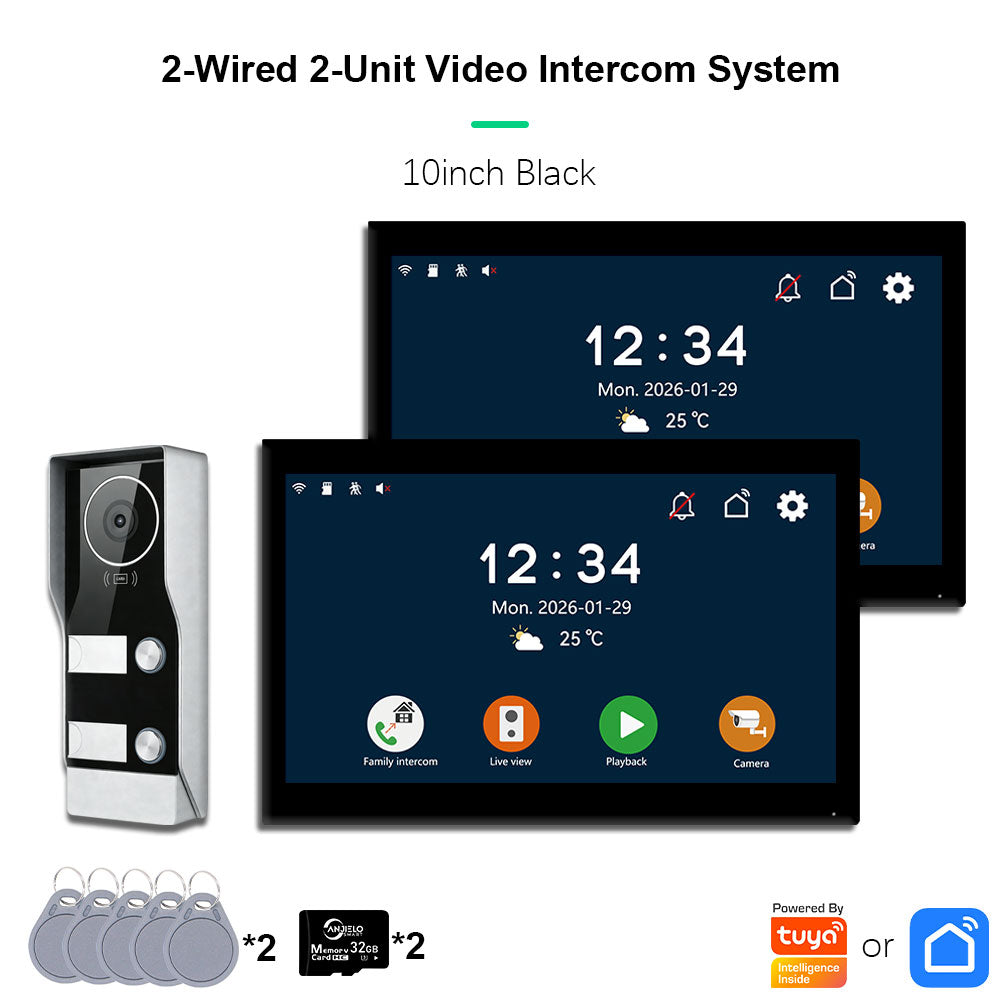 AnjieloSmart Tuya Smart 2-Wire Video Intercom System 7" 10" HD Touch Screen for 2-4 Families