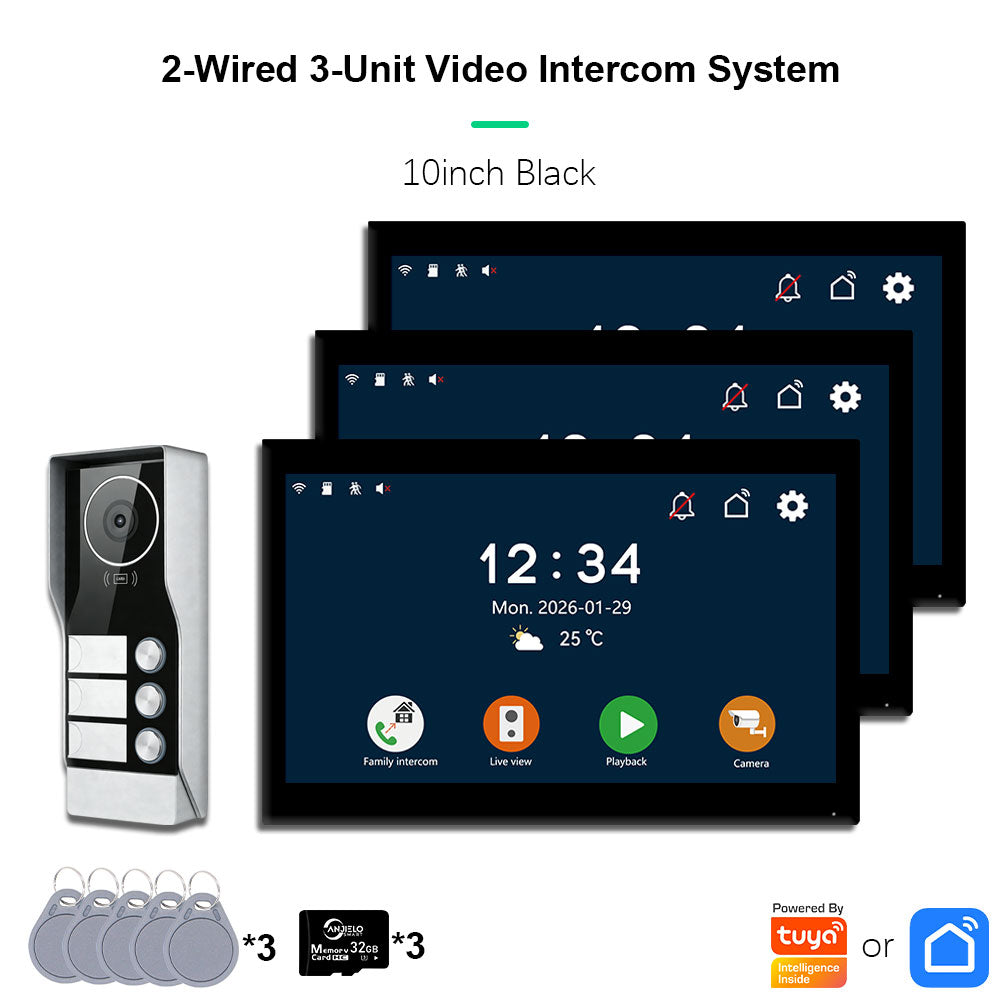 AnjieloSmart Tuya Smart 2-Wire Video Intercom System 7" 10" HD Touch Screen for 2-4 Families