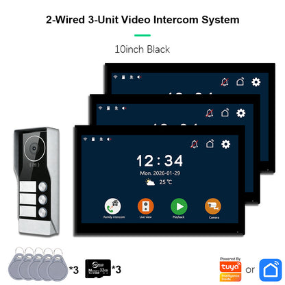 AnjieloSmart Tuya Smart 2-Wire Video Intercom System 7" 10" HD Touch Screen for 2-4 Families