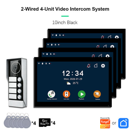 AnjieloSmart Tuya Smart 2-Wire Video Intercom System 7" 10" HD Touch Screen for 2-4 Families