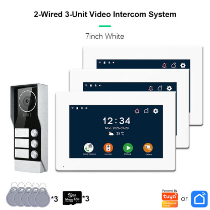 AnjieloSmart Tuya Smart 2-Wire Video Intercom System 7" 10" HD Touch Screen for 2-4 Families