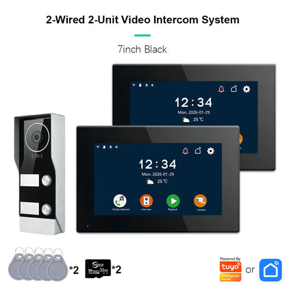 AnjieloSmart Tuya Smart 2-Wire Video Intercom System 7" 10" HD Touch Screen for 2-4 Families