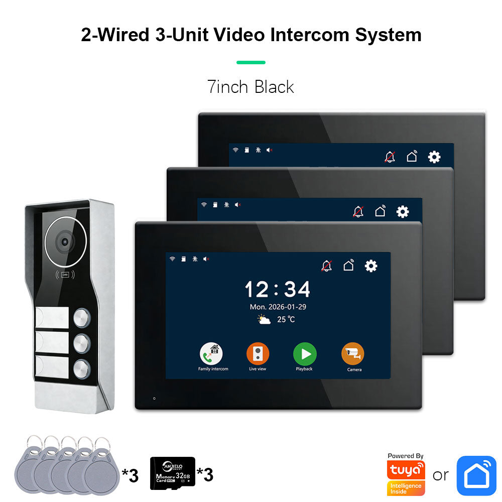 AnjieloSmart Tuya Smart 2-Wire Video Intercom System 7" 10" HD Touch Screen for 2-4 Families