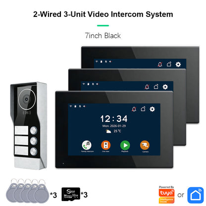 AnjieloSmart Tuya Smart 2-Wire Video Intercom System 7" 10" HD Touch Screen for 2-4 Families