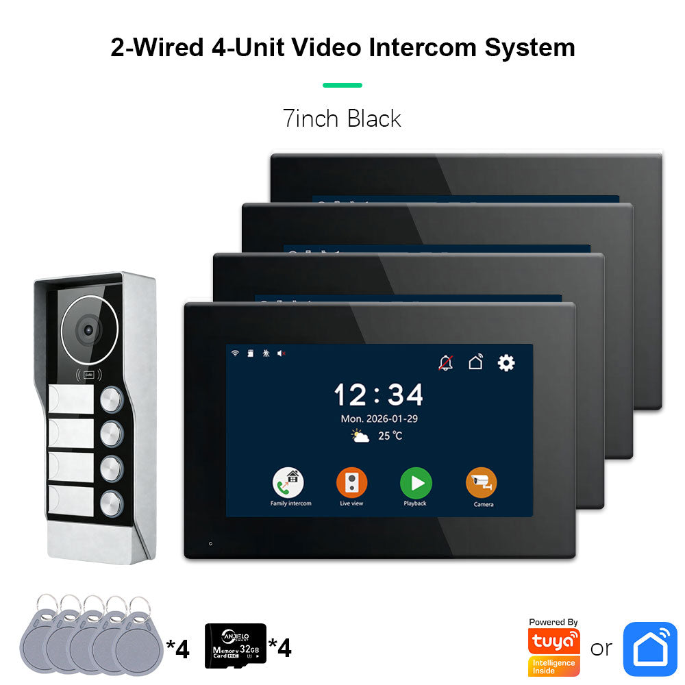 AnjieloSmart Tuya Smart 2-Wire Video Intercom System 7" 10" HD Touch Screen for 2-4 Families