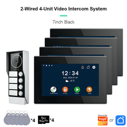 AnjieloSmart Tuya Smart 2-Wire Video Intercom System 7" 10" HD Touch Screen for 2-4 Families