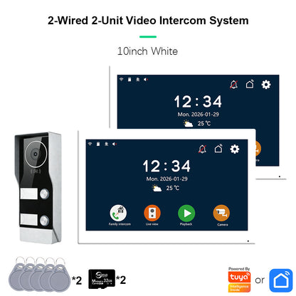 AnjieloSmart Tuya Smart 2-Wire Video Intercom System 7" 10" HD Touch Screen for 2-4 Families