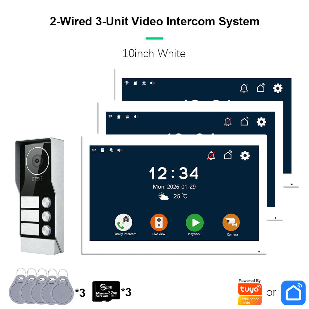AnjieloSmart Tuya Smart 2-Wire Video Intercom System 7" 10" HD Touch Screen for 2-4 Families