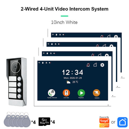 AnjieloSmart Tuya Smart 2-Wire Video Intercom System 7" 10" HD Touch Screen for 2-4 Families