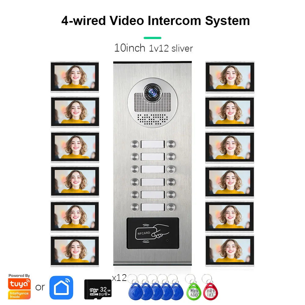 Anjielo Smart Tuya 10-inch 1080P video doorbell suitable for multi-family metal doorbell video intercom system