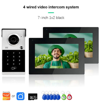 Anjielo Metal Doorbell Video Intercom System Touch Screen 4 in 1 Unlock Mobile Tuya Remote Security Home Protection