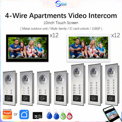 Anjielo Smart Tuya 10-inch 1080P video doorbell suitable for multi-family metal doorbell video intercom system