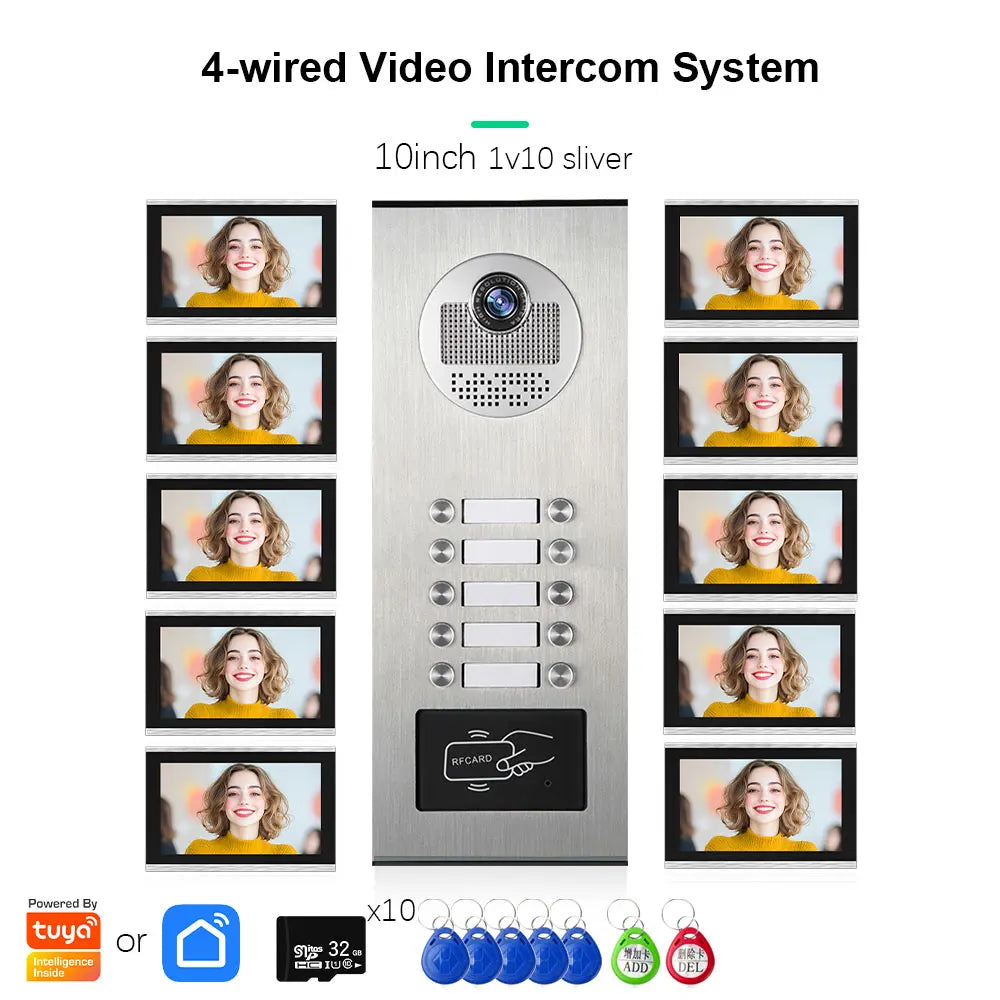 Anjielo Smart Tuya 10-inch 1080P video doorbell suitable for multi-family metal doorbell video intercom system