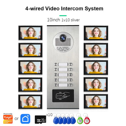 Anjielo Smart Tuya 10-inch 1080P video doorbell suitable for multi-family metal doorbell video intercom system