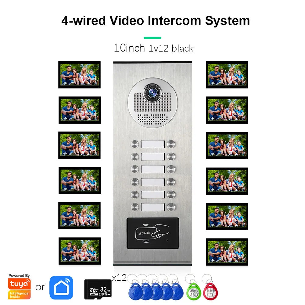Anjielo Smart Tuya 10-inch 1080P video doorbell suitable for multi-family metal doorbell video intercom system