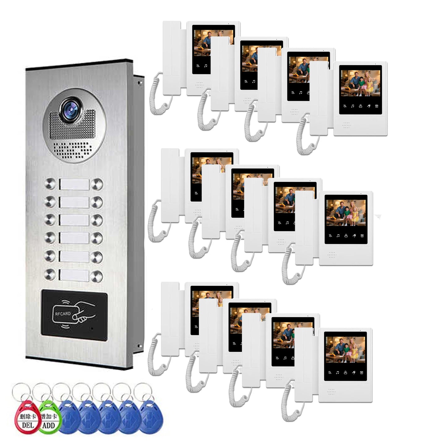 Building Visual Intercom RFID Unlock Night Vision & 2-Way Audio RFID Camera with 2/3/4/6/8/10/12 Monitor Doorphone