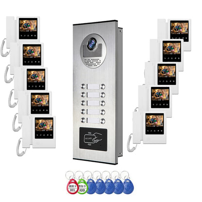 Building Visual Intercom RFID Unlock Night Vision & 2-Way Audio RFID Camera with 2/3/4/6/8/10/12 Monitor Doorphone