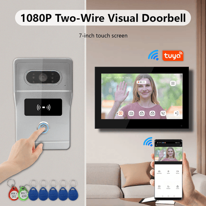 AnjieloSmart Latest 2 Wired Video Intercom System Support tuya wifi 1080P Video Doorbell with Motion Detection for Villa