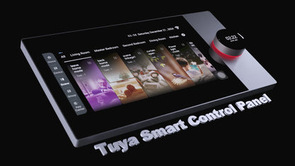 Anjielo 8-inch multi-functional central control host with knob control and dual 86 base units for home-wide automatic control.