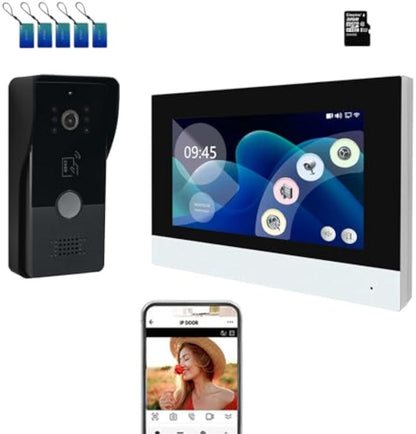 Anjielo 2 wired video intercom system phone kit, 3-in-1 remote unlocked 1080P camera with 7-inch touchscreen monitor