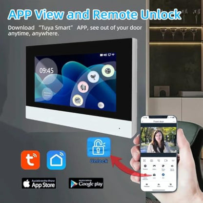 Anjielo 2 wired video intercom system phone kit, 3-in-1 remote unlocked 1080P camera with 7-inch touchscreen monitor